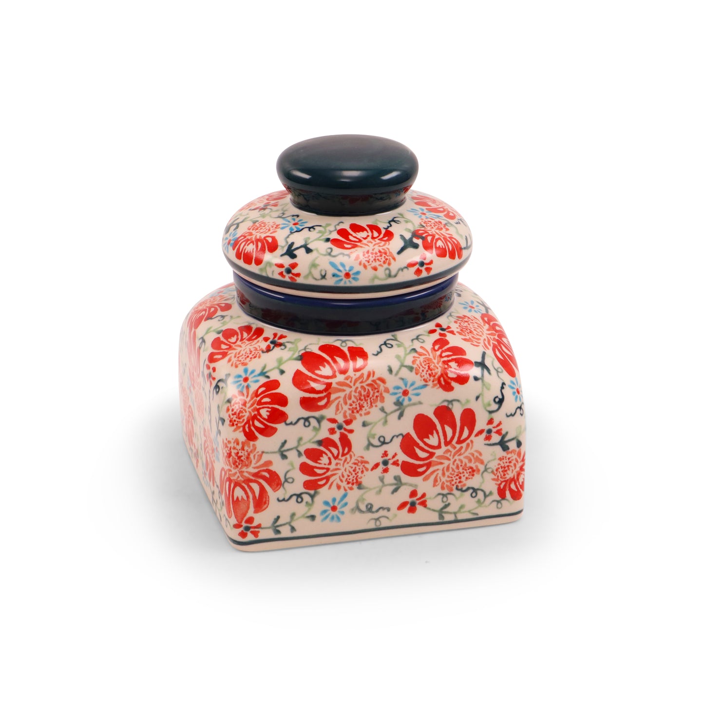 5"x5"x6" Container With Lid. Pattern: Flower Parade