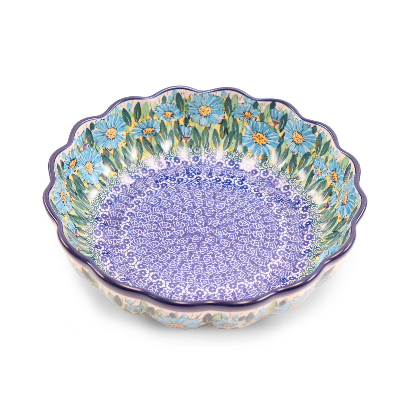 10" X 3" Fluted Round Bowl. Pattern: Blue Aster