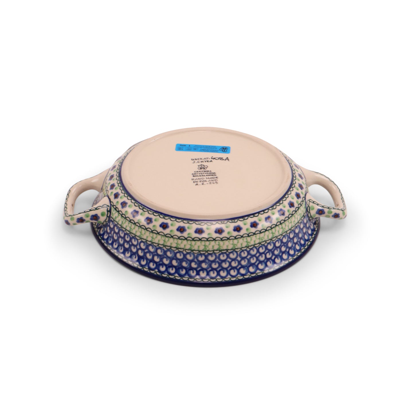 10"x1.5" Round Baker with Handles.Pattern: Jade Poppy