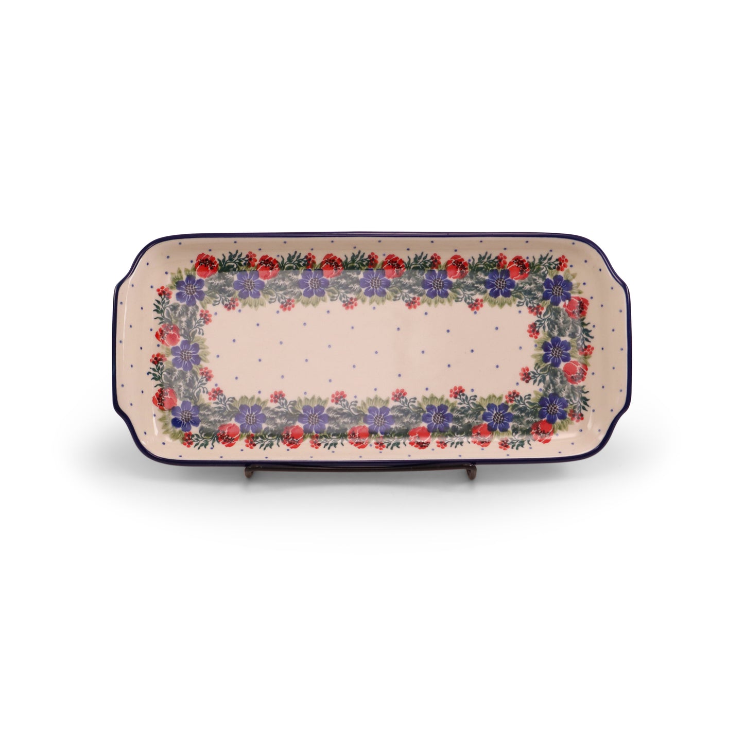 12.5"x6" Rectangular Tray with Handles.Pattern: Around the Clock