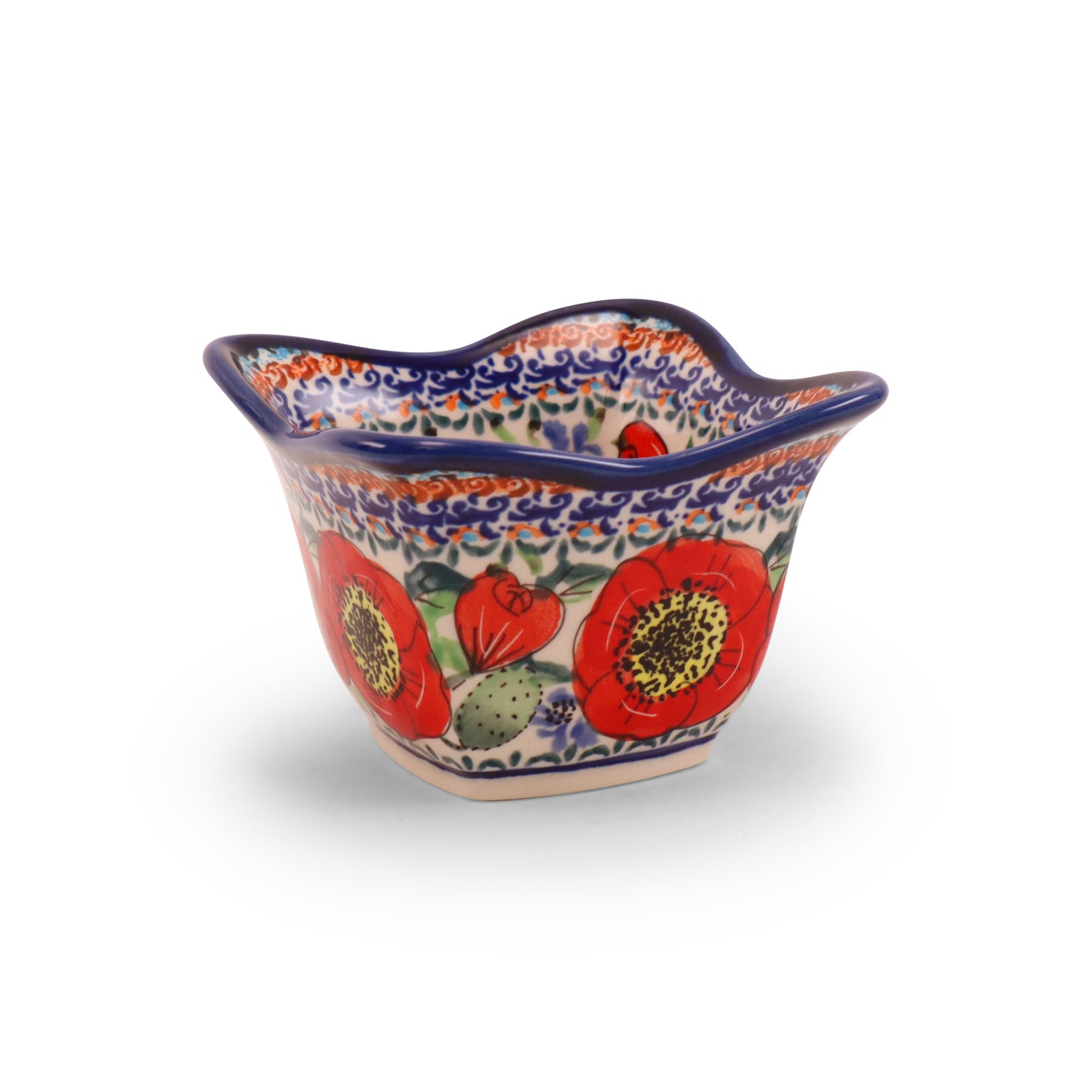4"x4"x2.5" Wavy Bowl. Pattern: Country Poppy