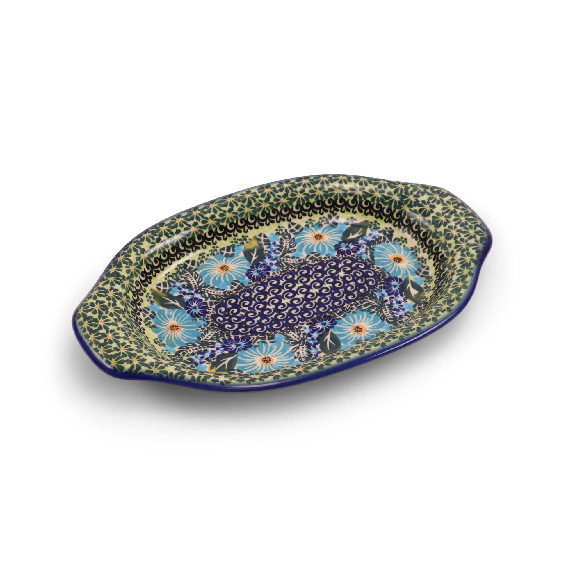 12"x8" Oval Tray with Handles.Pattern: Cornflower Craze