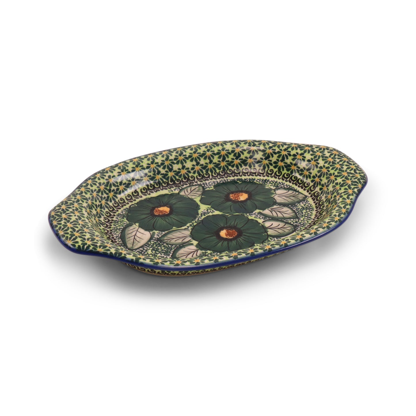 12"x8" Oval Tray with Handles.Pattern: Emerald City