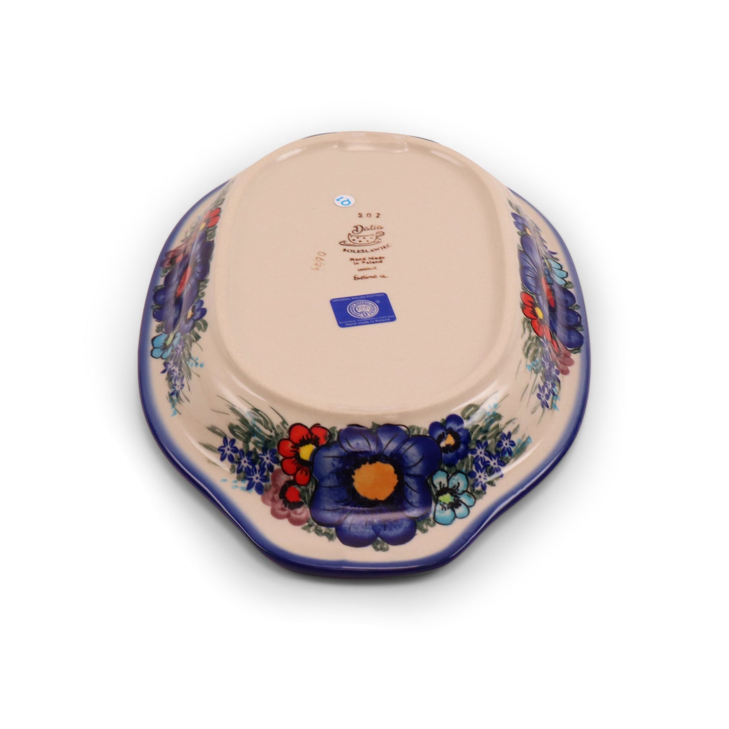 12"x8" Oval Tray with Handles.Pattern: Blooms in Blue