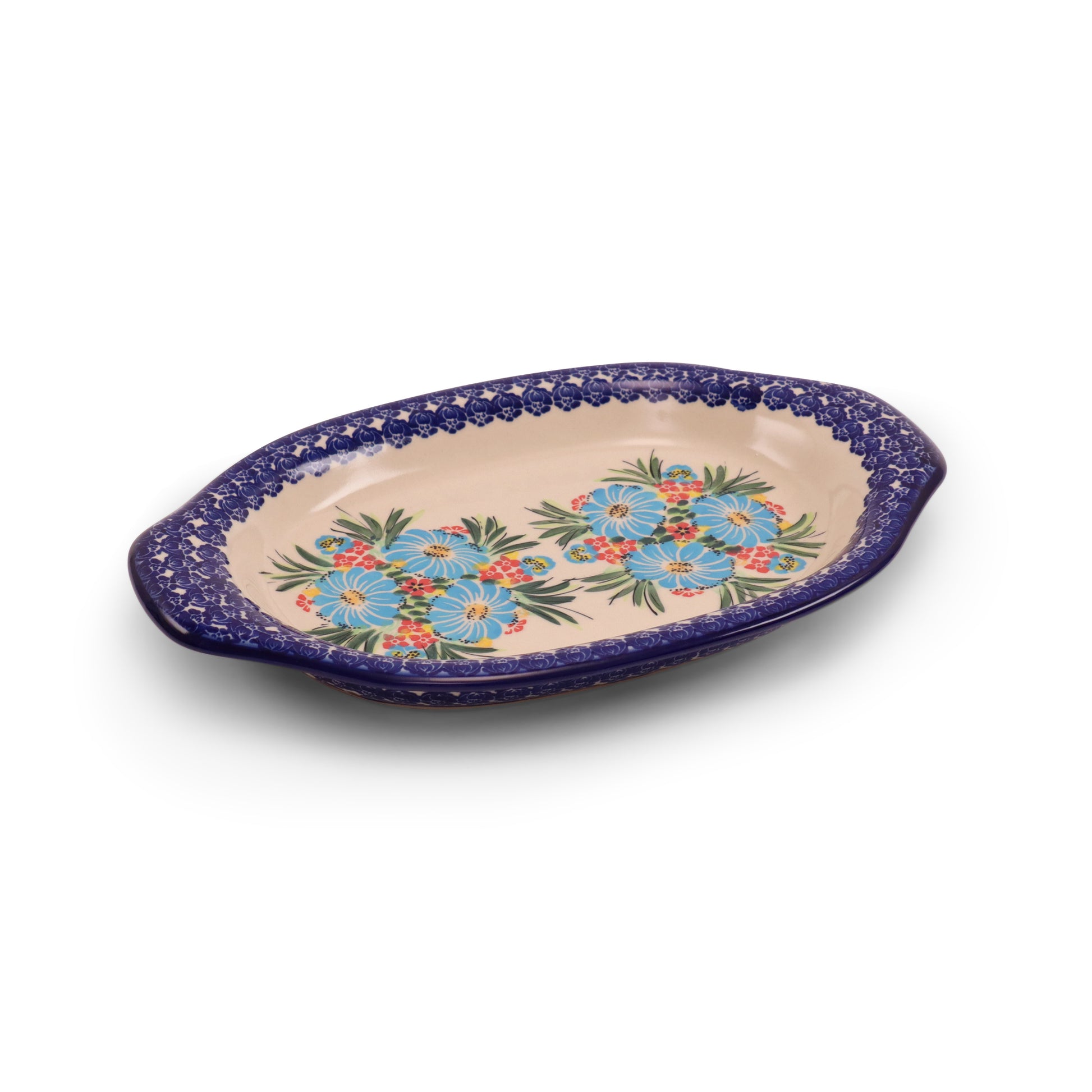 12"x8" Oval Tray with Handles.Pattern: Fireworks