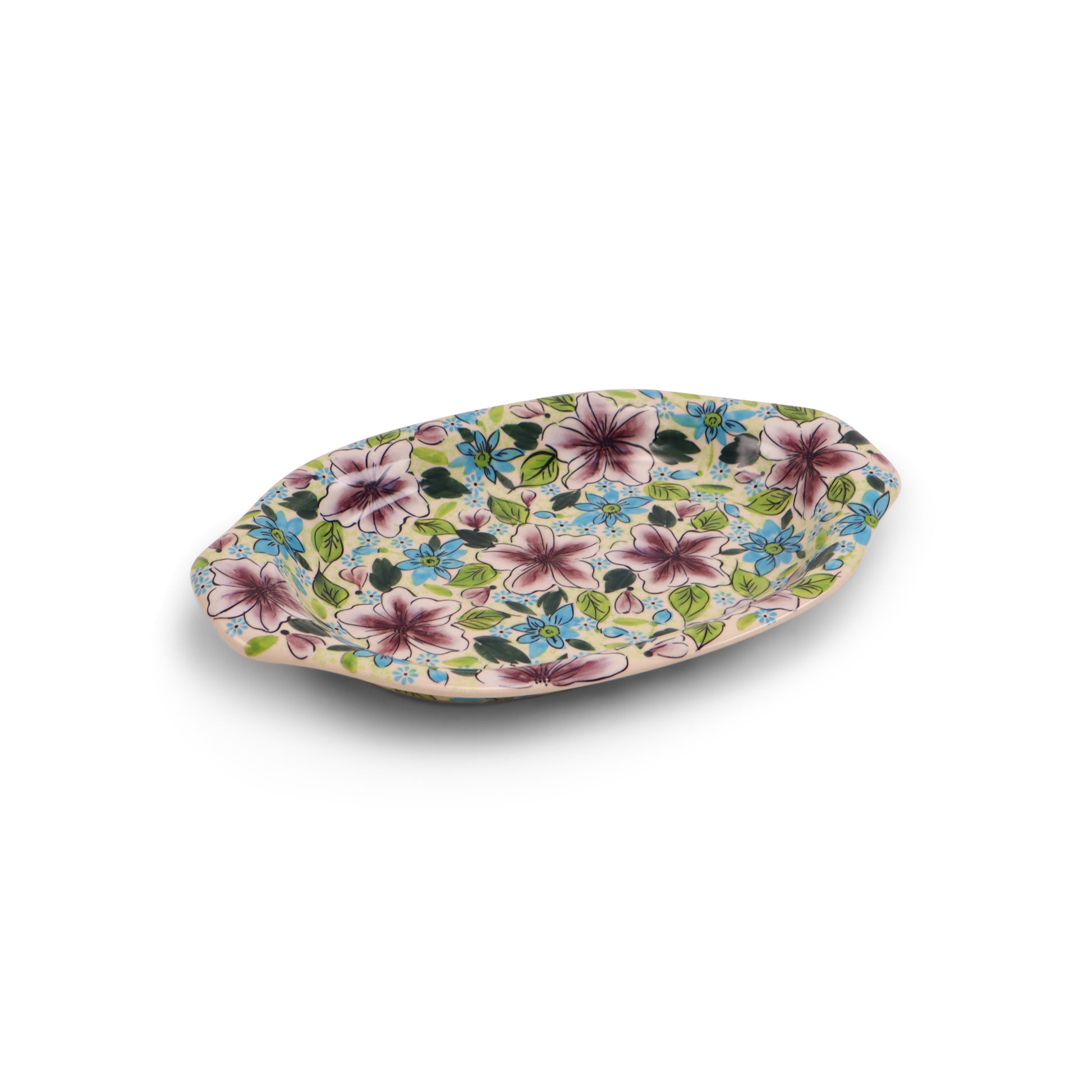12"x8" Oval Tray with Handles.Pattern: Plum Fancy