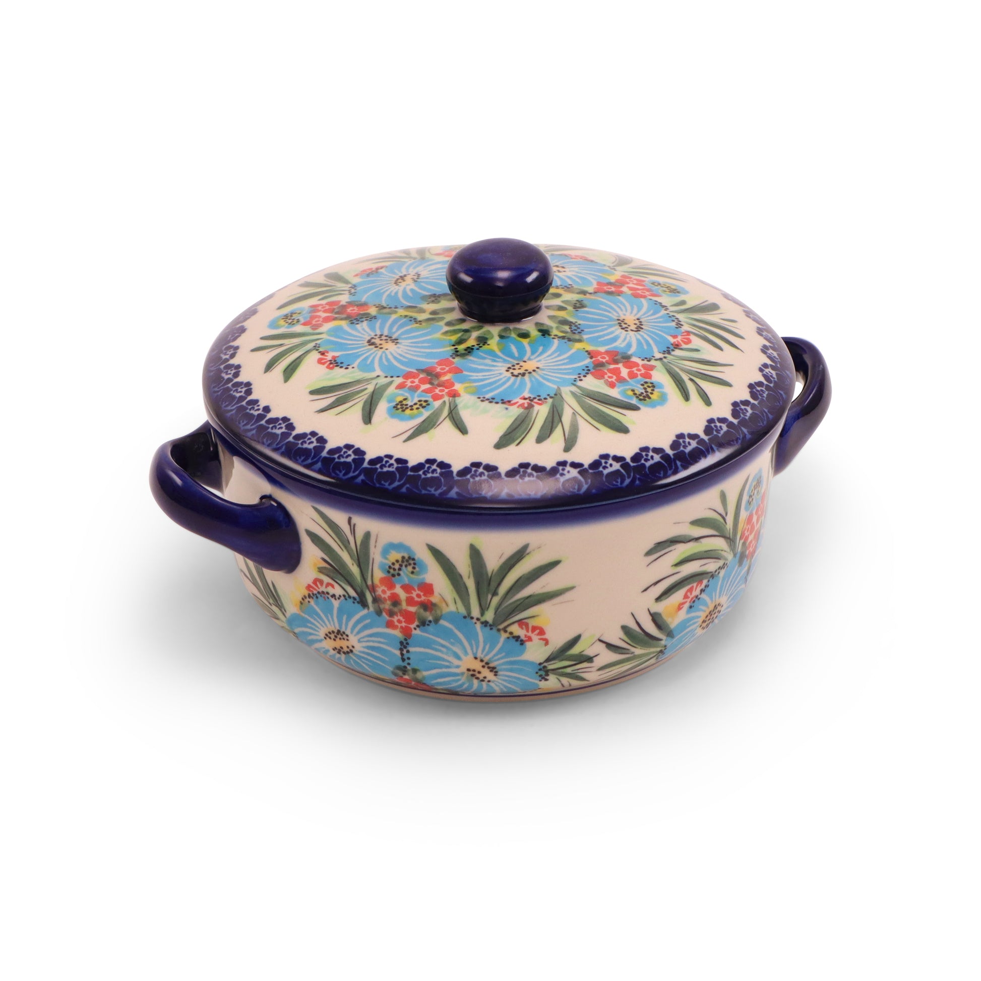 6.5"x2.5" Covered Baker with Handles.Pattern: Fireworks