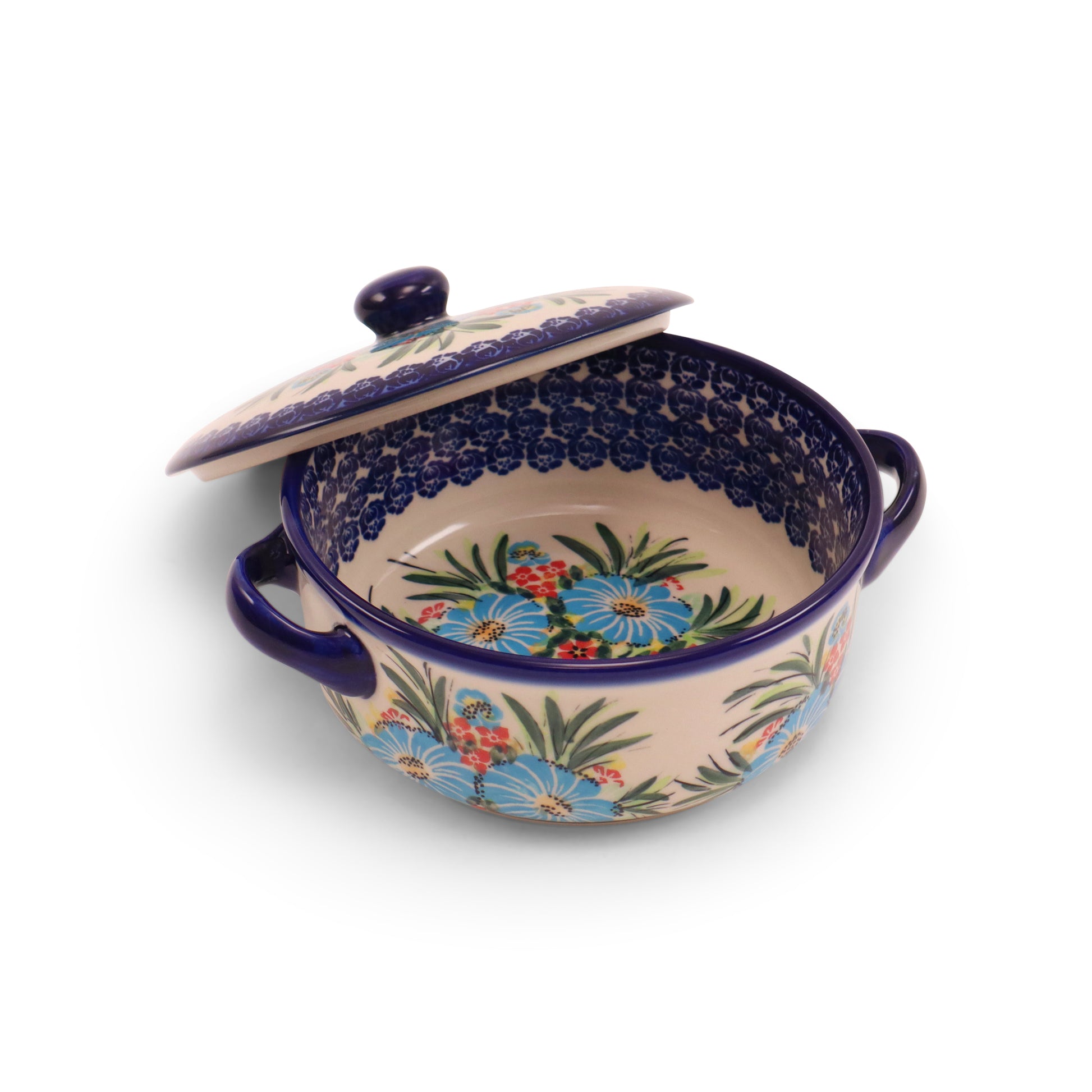 6.5"x2.5" Covered Baker with Handles.Pattern: Fireworks