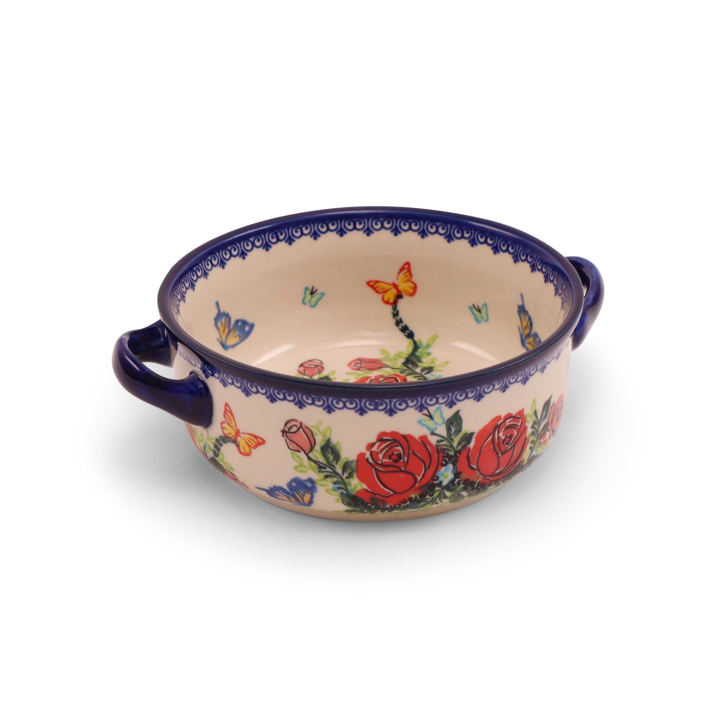 6.5"x2.5" Round Baker with Handles.Pattern: Rose Garden