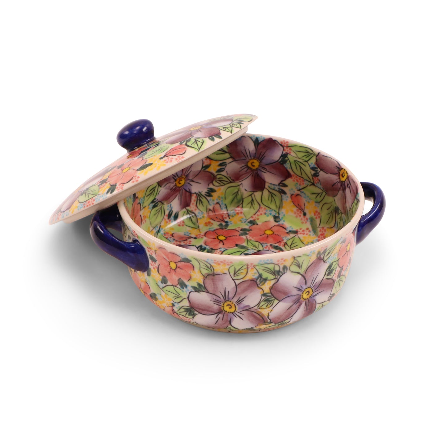 6.5"x2.5" Covered Baker with Handles.Pattern: Peach Cozy