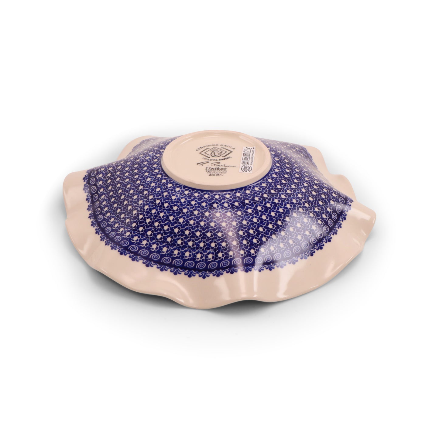 11" Wavy Shallow Bowl.Pattern: Summer Wreath