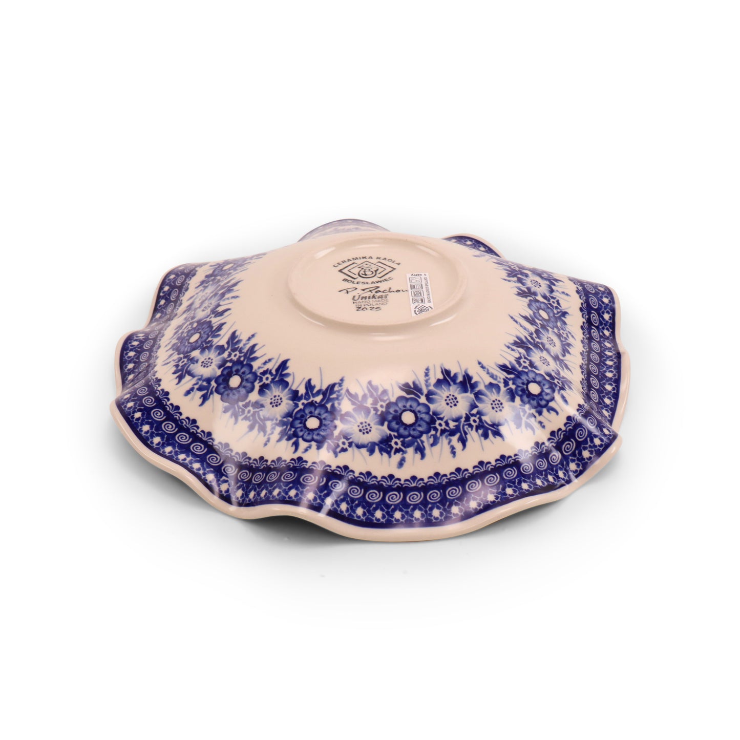 11" Wavy Shallow Bowl.Pattern: Cobalt Meadow