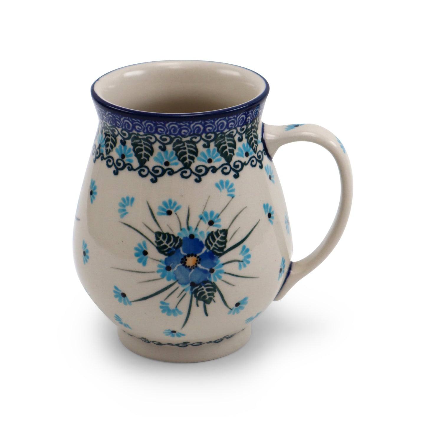 14oz Drop Mug.Pattern: Blue Bouquet