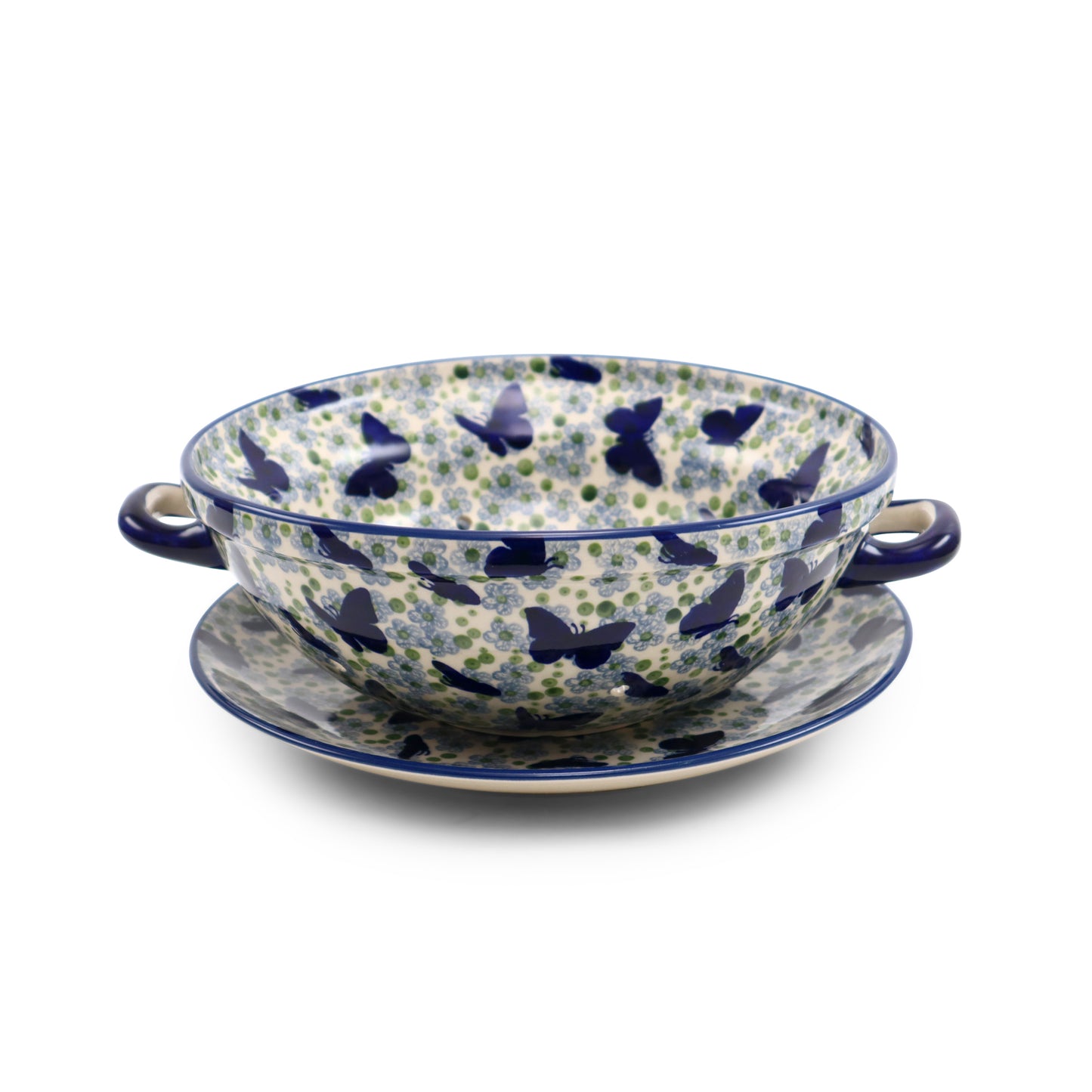 9.5" Colander with Handles and Plate.Pattern: Butterfly in Green