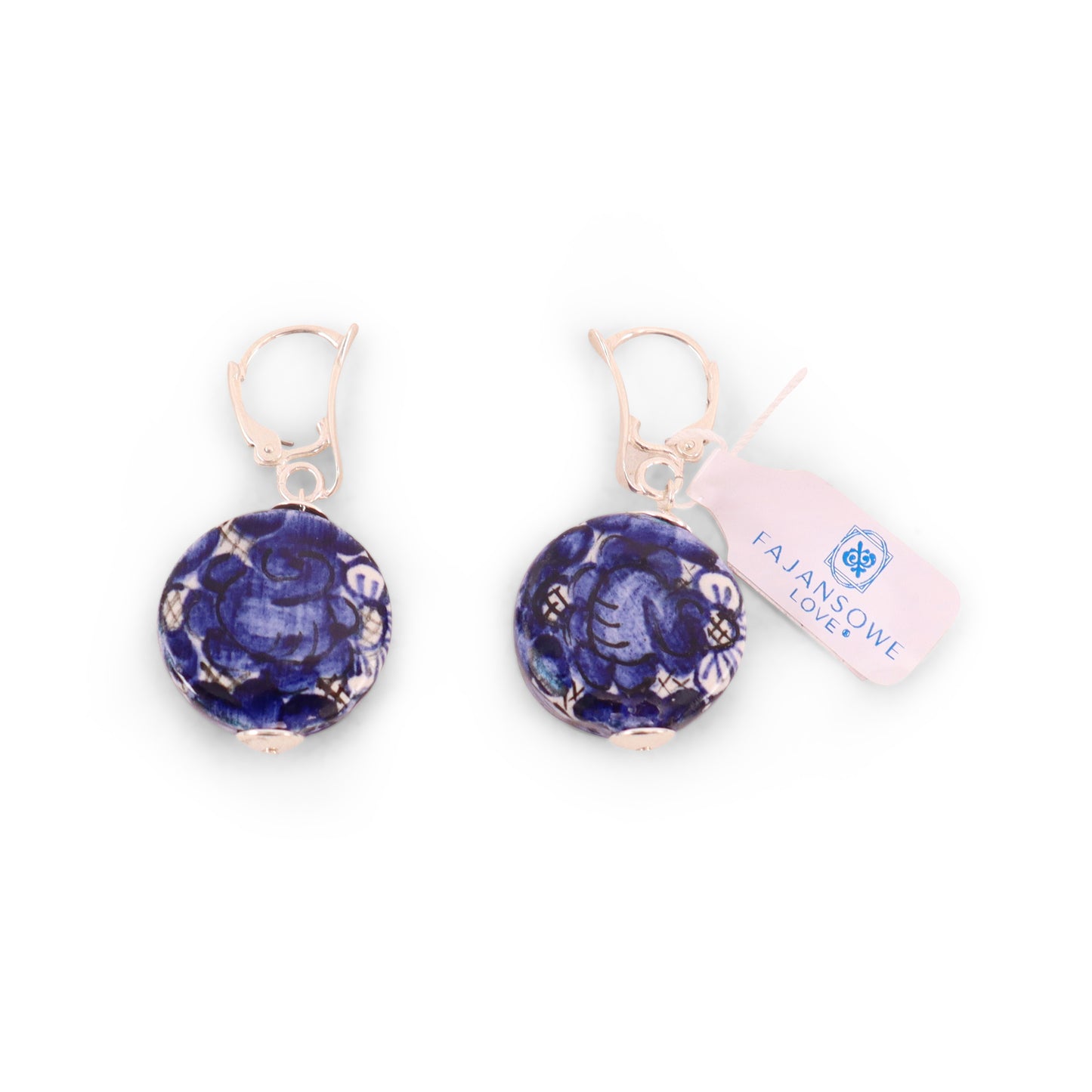 2cm Round Flat Dangling Earrings. Pattern: Cobalt