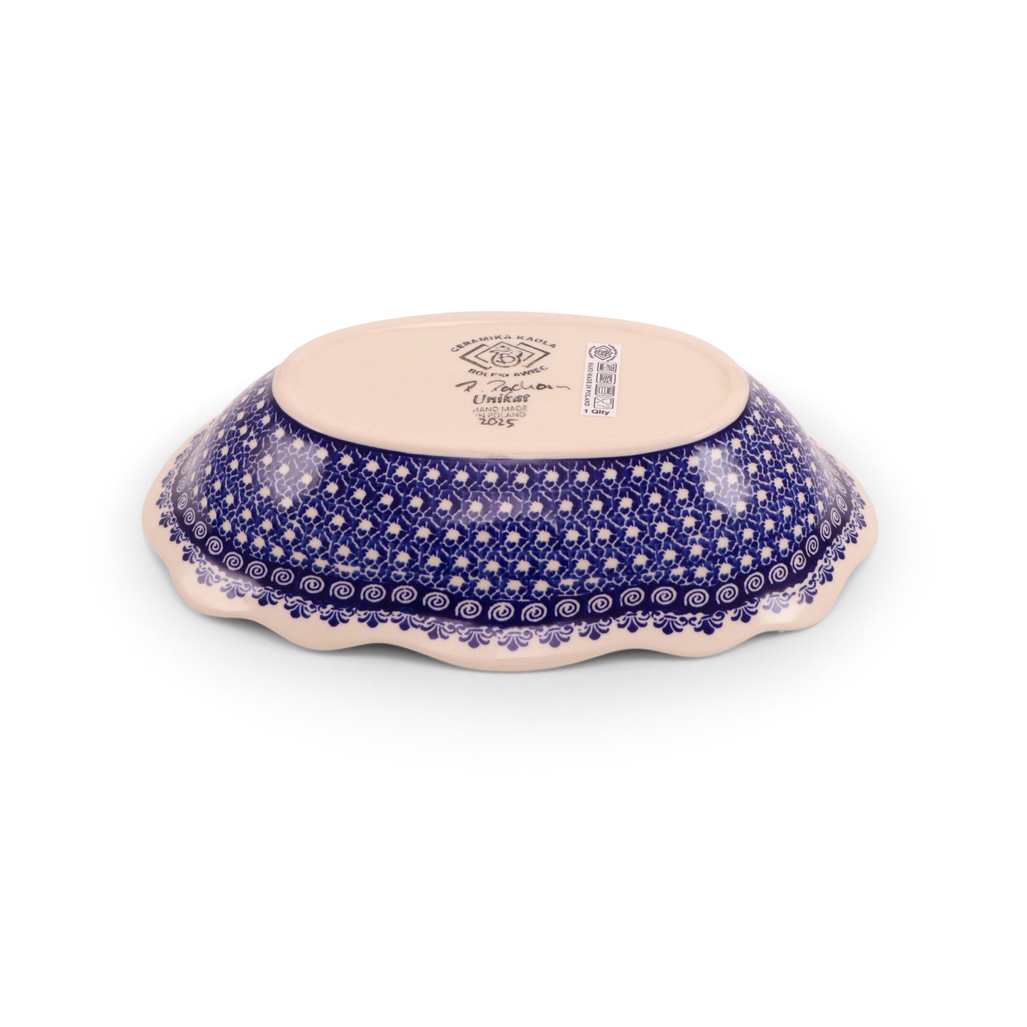 10"x6.5"x2.5" Oval Wavy Dish.Pattern: Summer Wreath