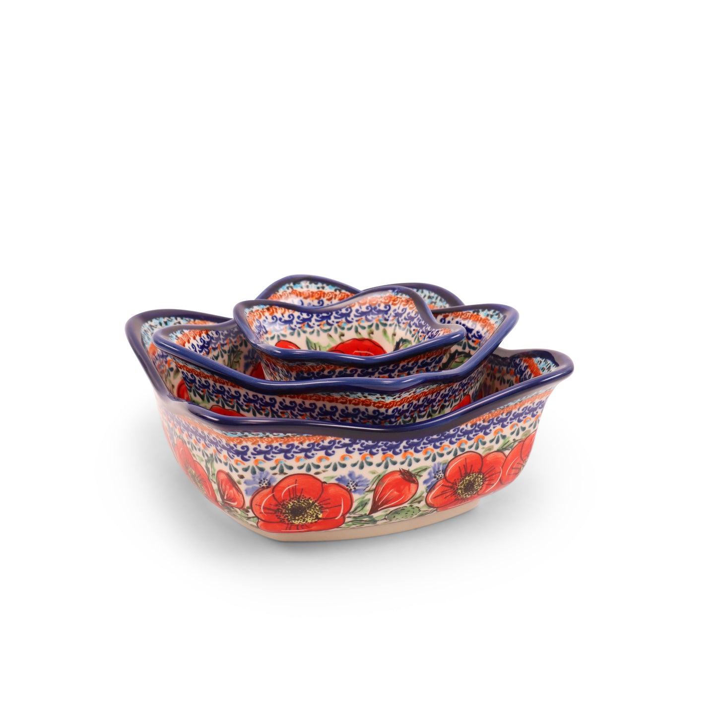 4"x4"x2.5" Wavy Bowl. Pattern: Country Poppy