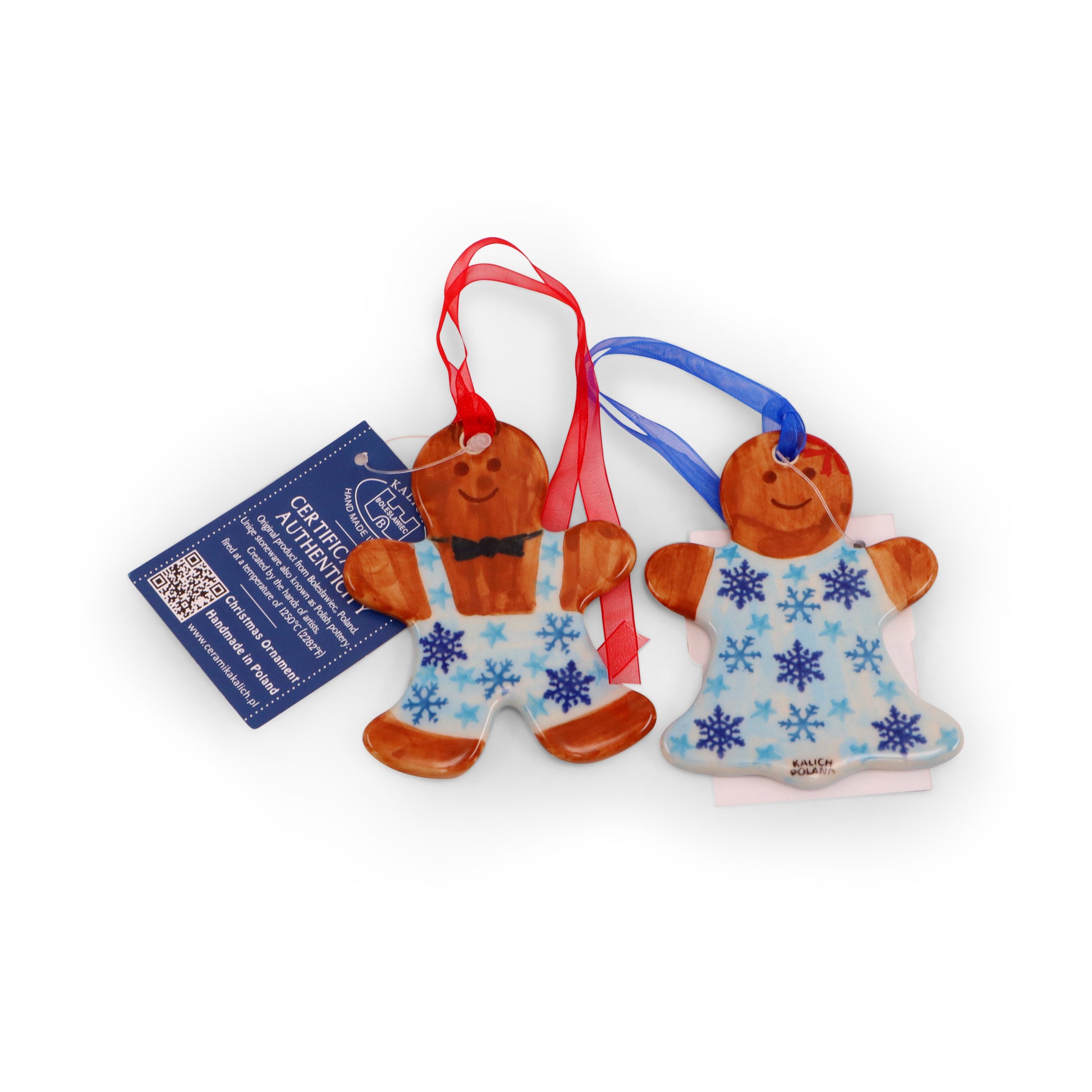 3.5"x3" Gingerbread Couple Ornaments, Pattern: Snow