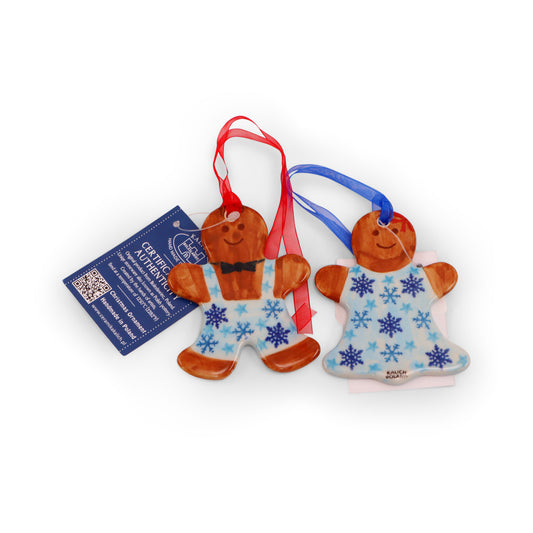 3.5"x3" Gingerbread Couple Ornaments, Pattern: Snow