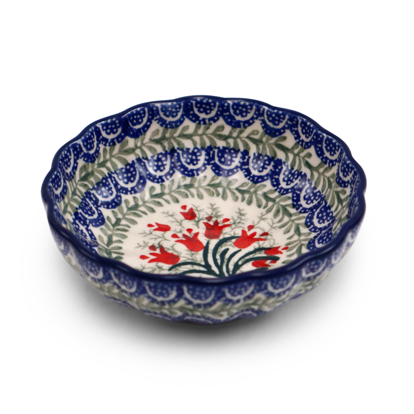 4.5"x2" Ruffled Bowl.Pattern: Crimson Bells