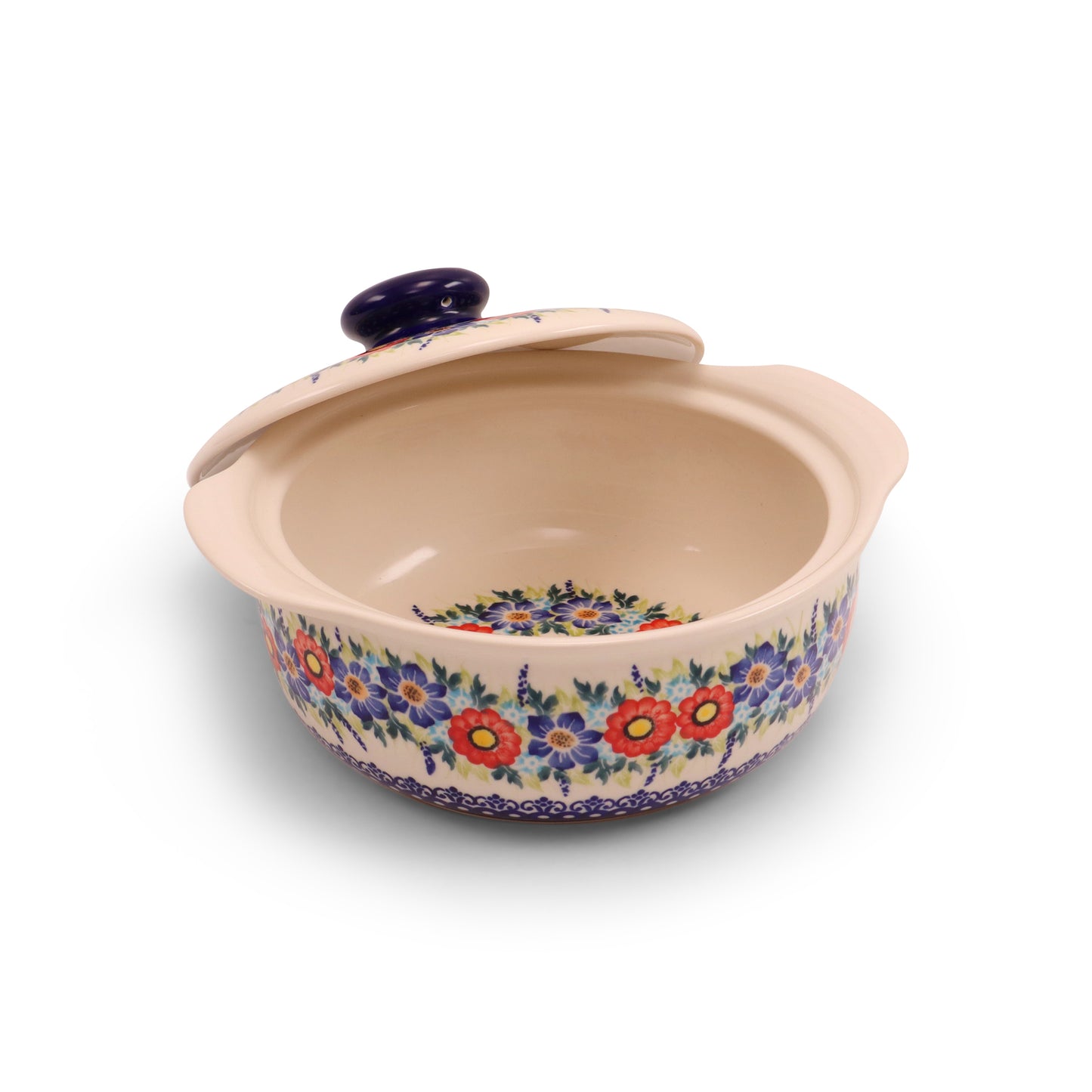 9"x3.5" Covered Baker with Handles.Pattern: Summer Crown