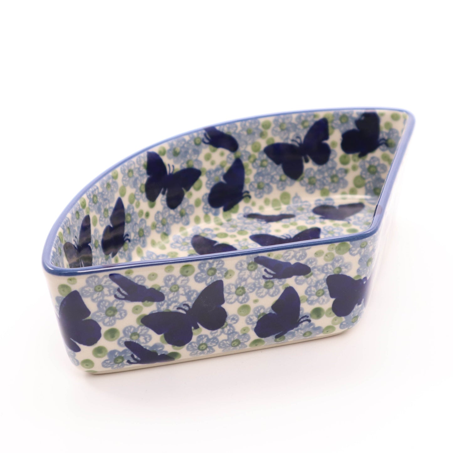 8"x5" Triangle Bowl.Pattern: Butterfly in Green