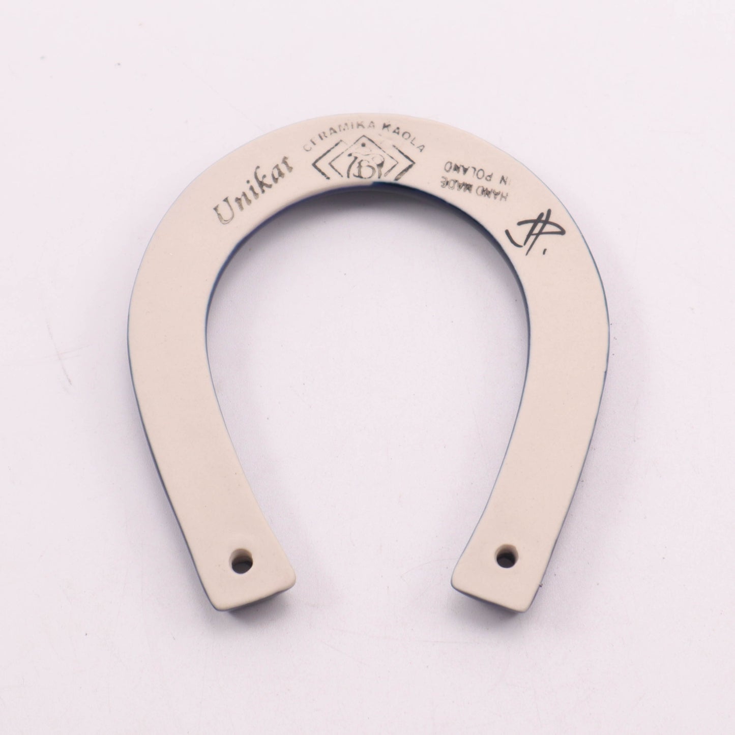 3.5"x4" Horseshoe Placque. Pattern: Cobalt Dots