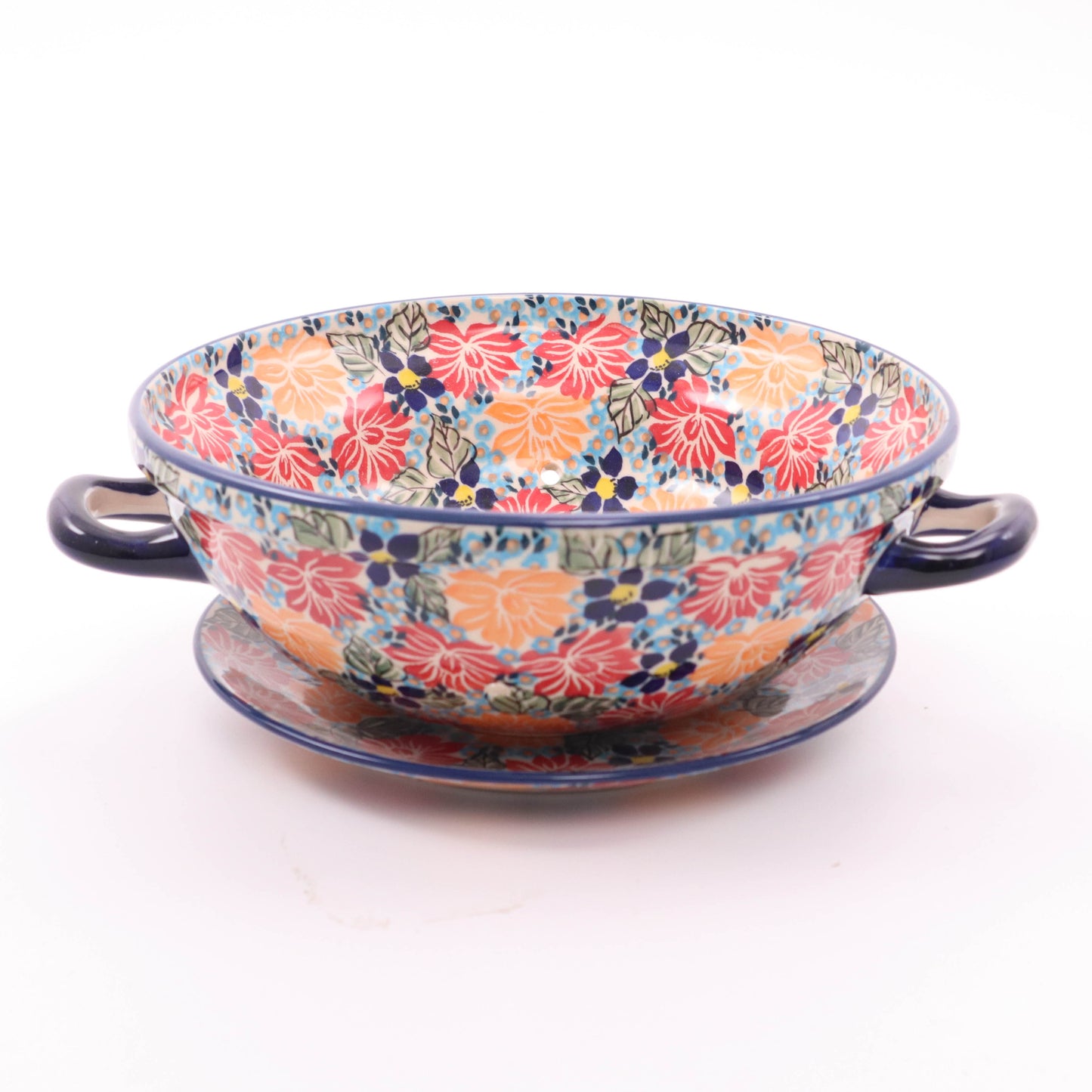 9.5" Colander with Handles and Plate. Pattern: Hawaiian