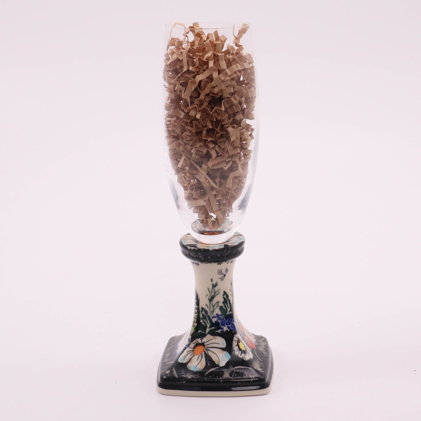 Ceramic Champagne Flute. Pattern: Midnight Lace