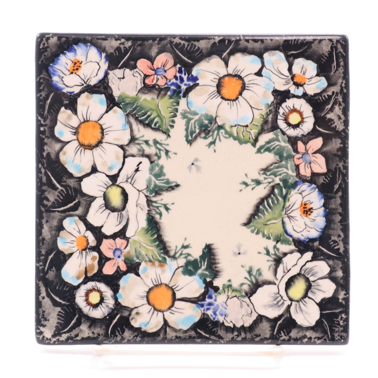 6" Square Tile. Pattern: Midnight Lace