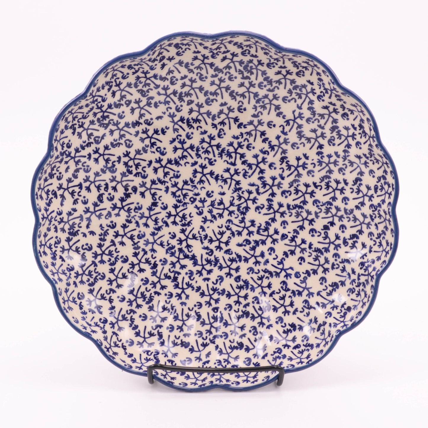 9.5" X 2" Scalloped Round Bowl. Pattern: Blue Parsley