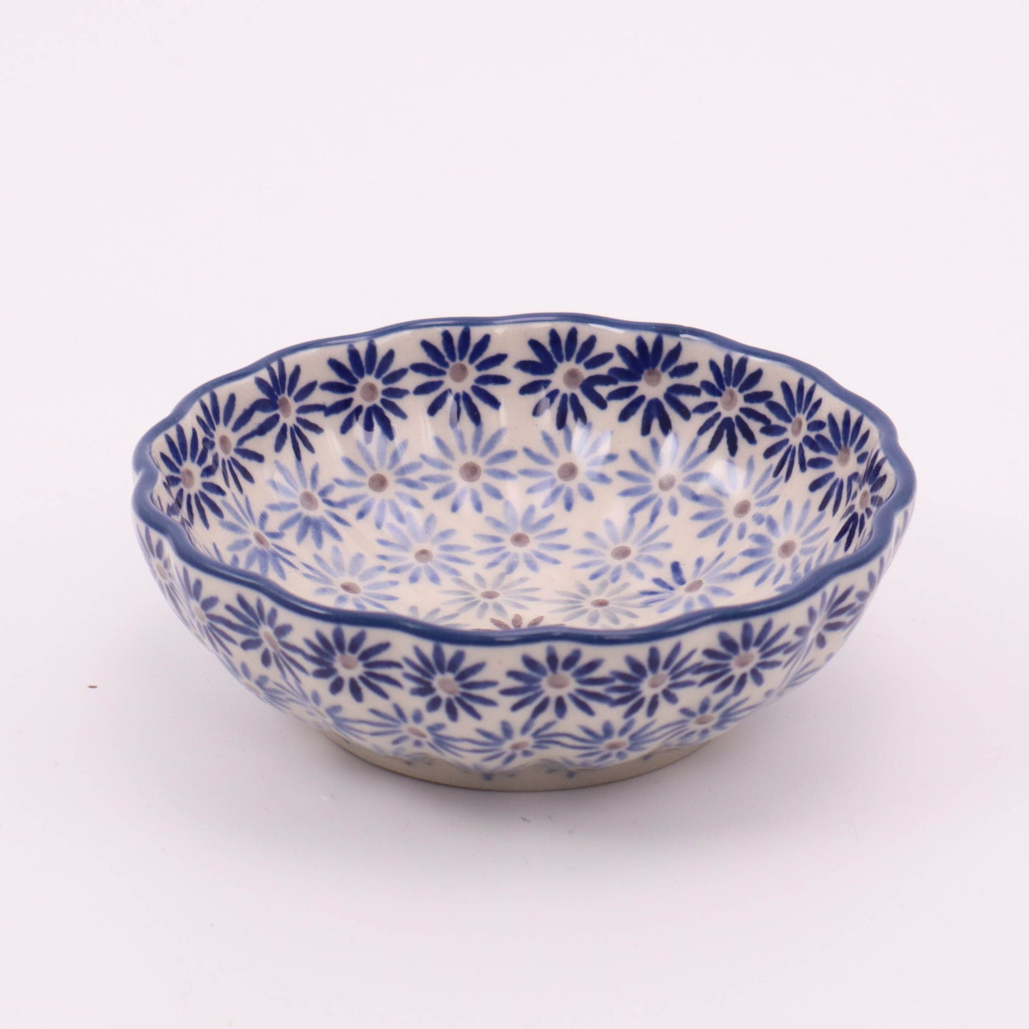 4.5" X 2" Scalloped Round Bowl. Pattern: Fade to Greige