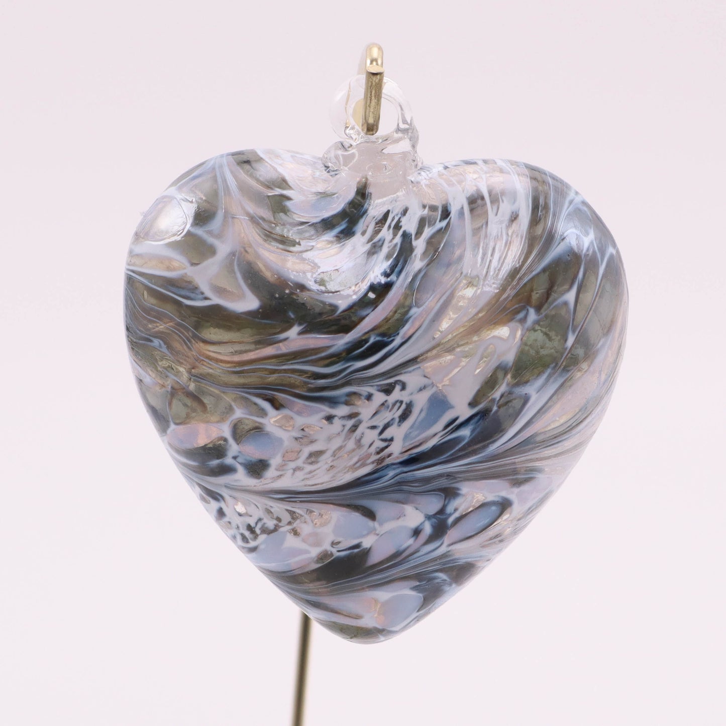 3"x3.5" Hanging Glass Heart. Pattern: Crashing Waves