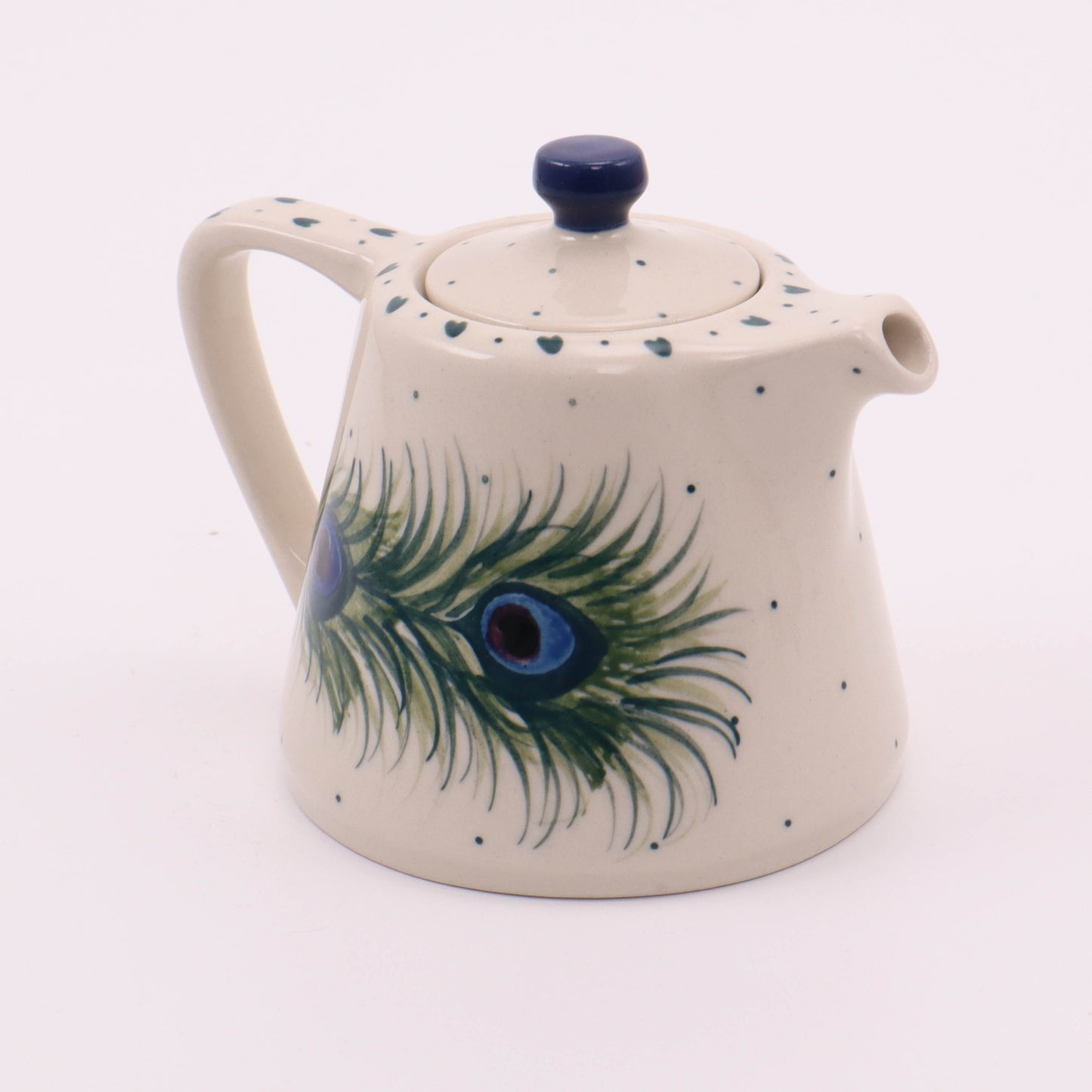 8oz Modern Teapot. Pattern: Peacock Feathers