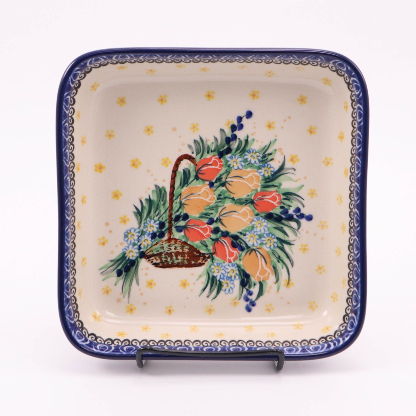 8"x8" Square Shallow Baker. Pattern: Tulip Basket