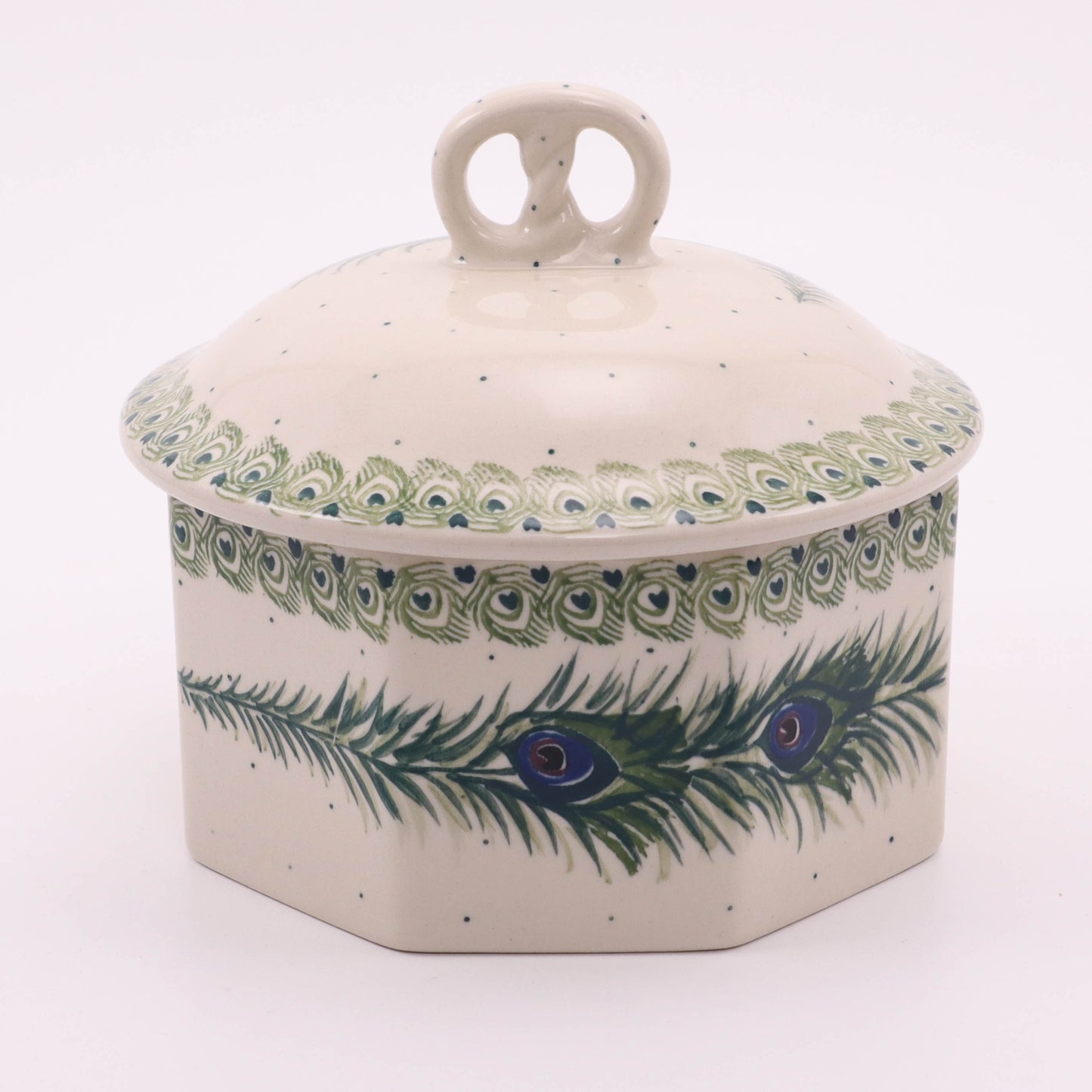 8"x6" Pretzel Box. Pattern: Peacock Feathers