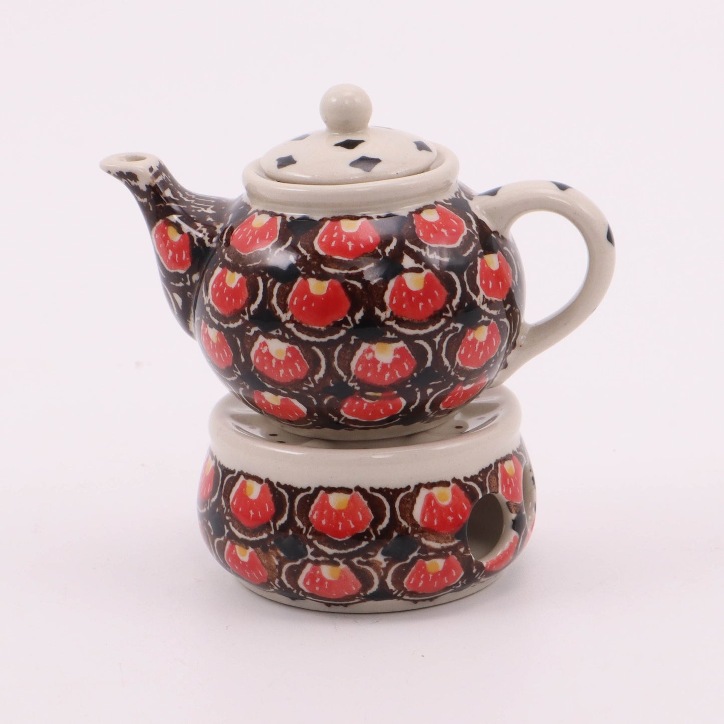 4" Mini Teapot and Warmer. Pattern: Merlot