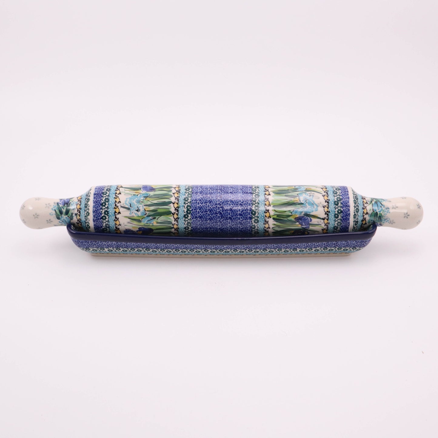 18" Rolling Pin and Cradle. Pattern: Iris Royale