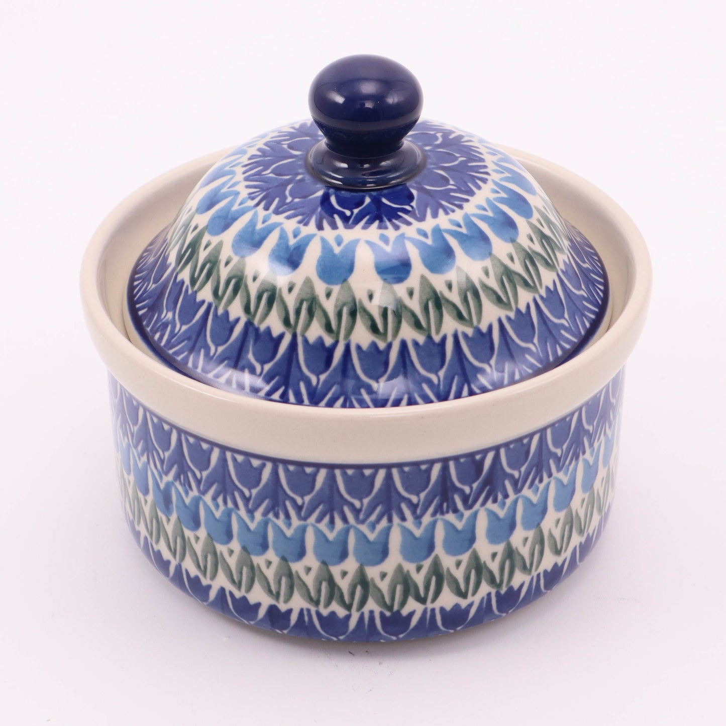 4"x5" Round Covered Dish. Pattern: Tulip Parade