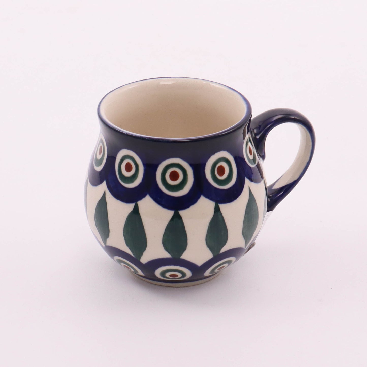 5oz Belly Mug. Pattern: Peacock