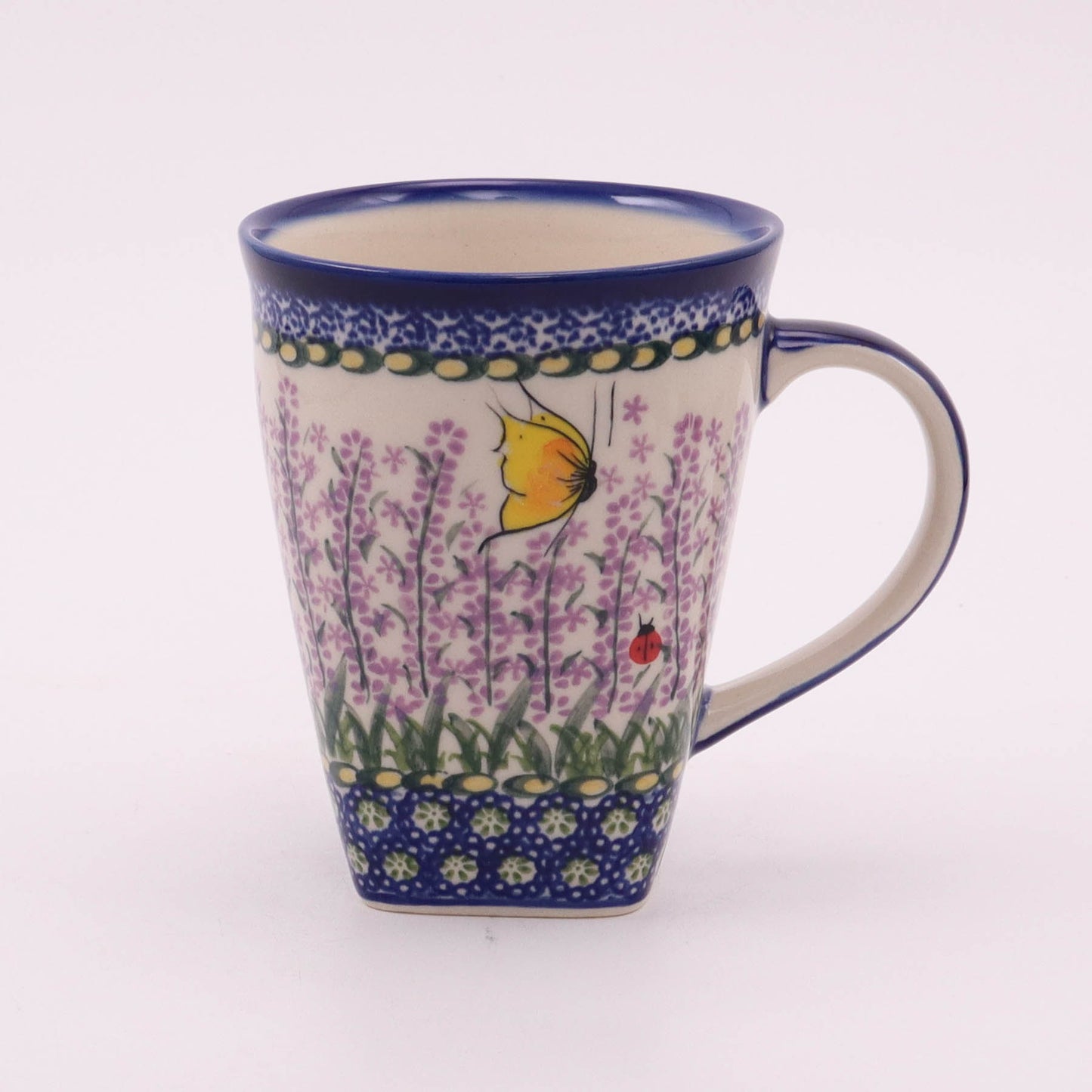16oz Square Base Director Mug. Pattern: Lavender Fields
