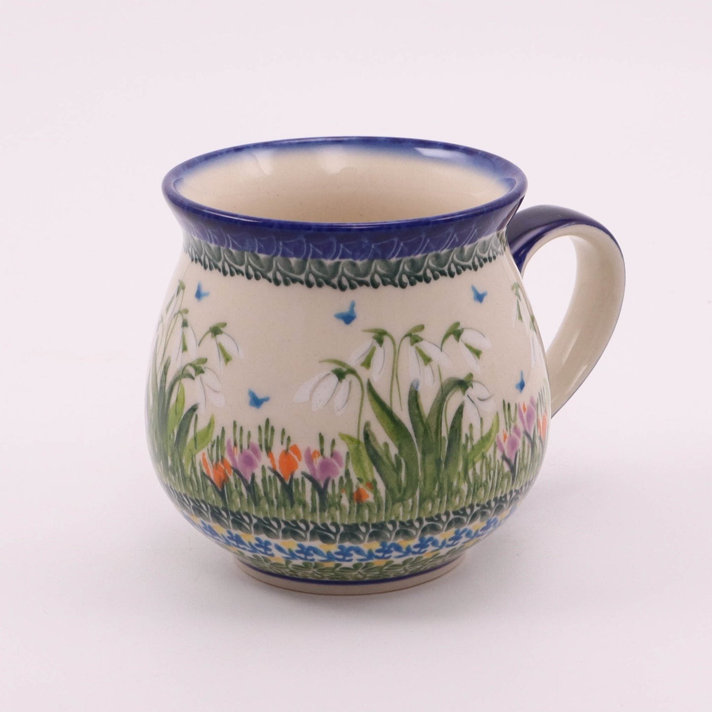 16oz Belly Mug. Pattern: Snow Drops