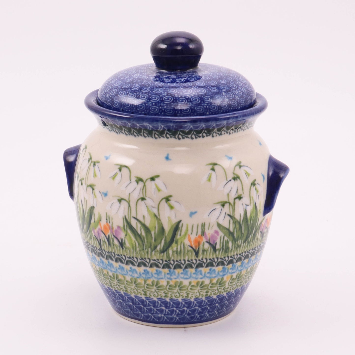 1L Covered Canister. Pattern: Snow Drops