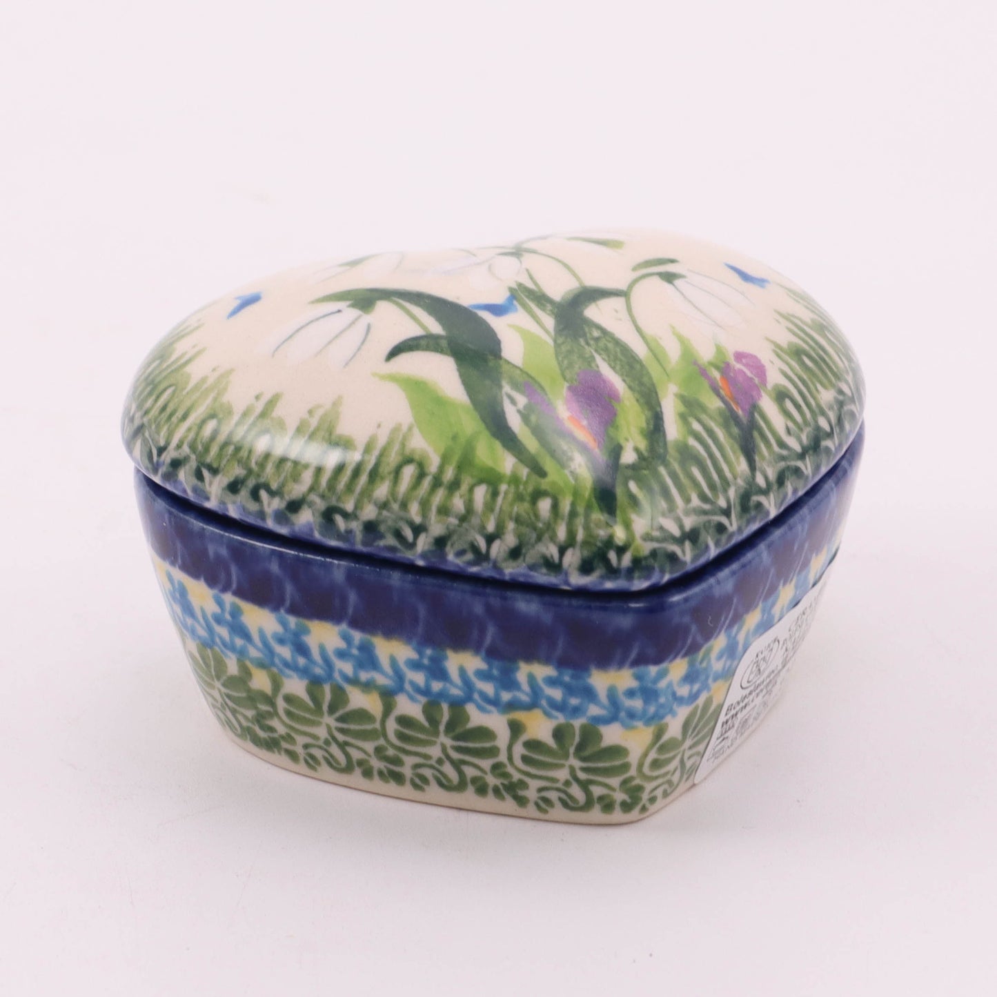 3.5"x3" Heart Trinket Box. Pattern: Snow Drops