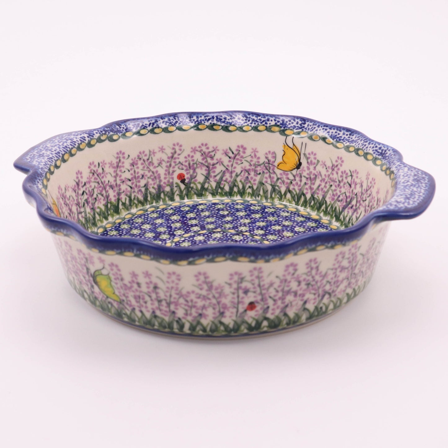 9.5" Round Waved Bowl with Handles. Pattern: Lavender Fields
