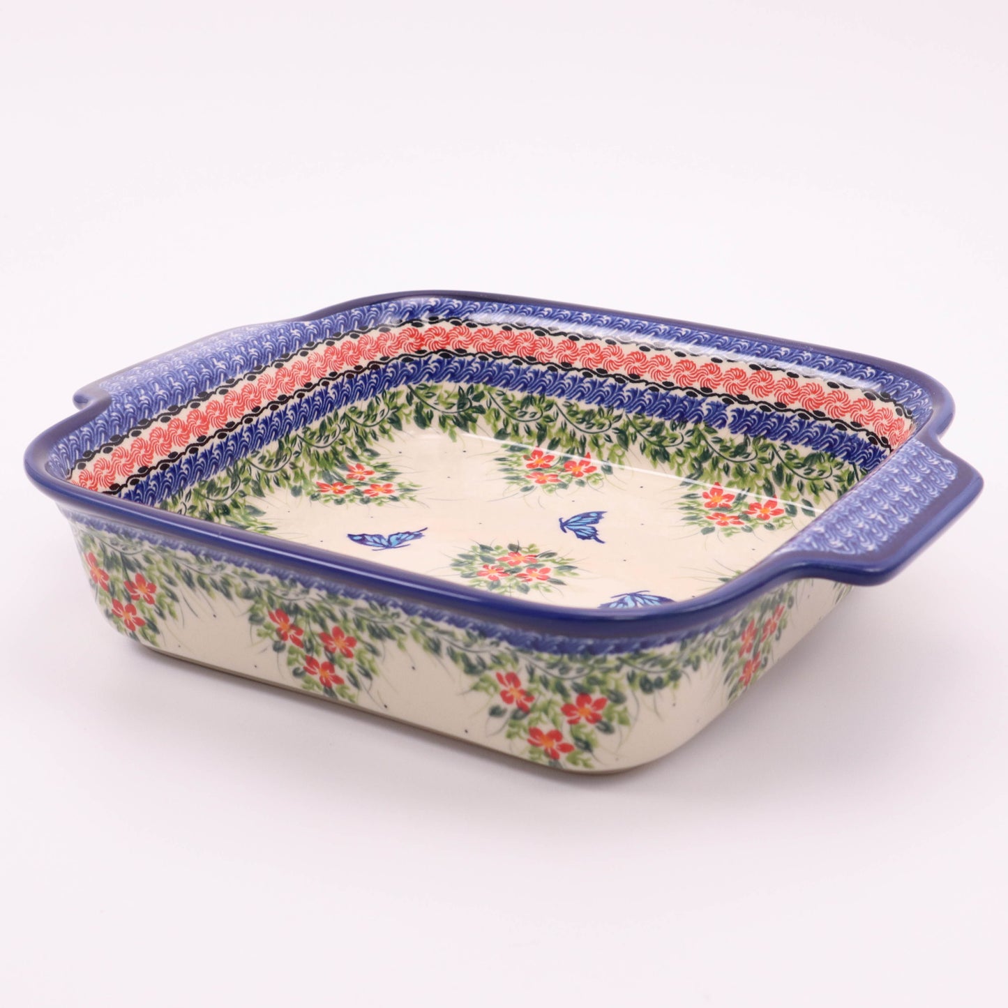 11"x9"x2.5" Square Baker. Pattern: Butterfly Garden