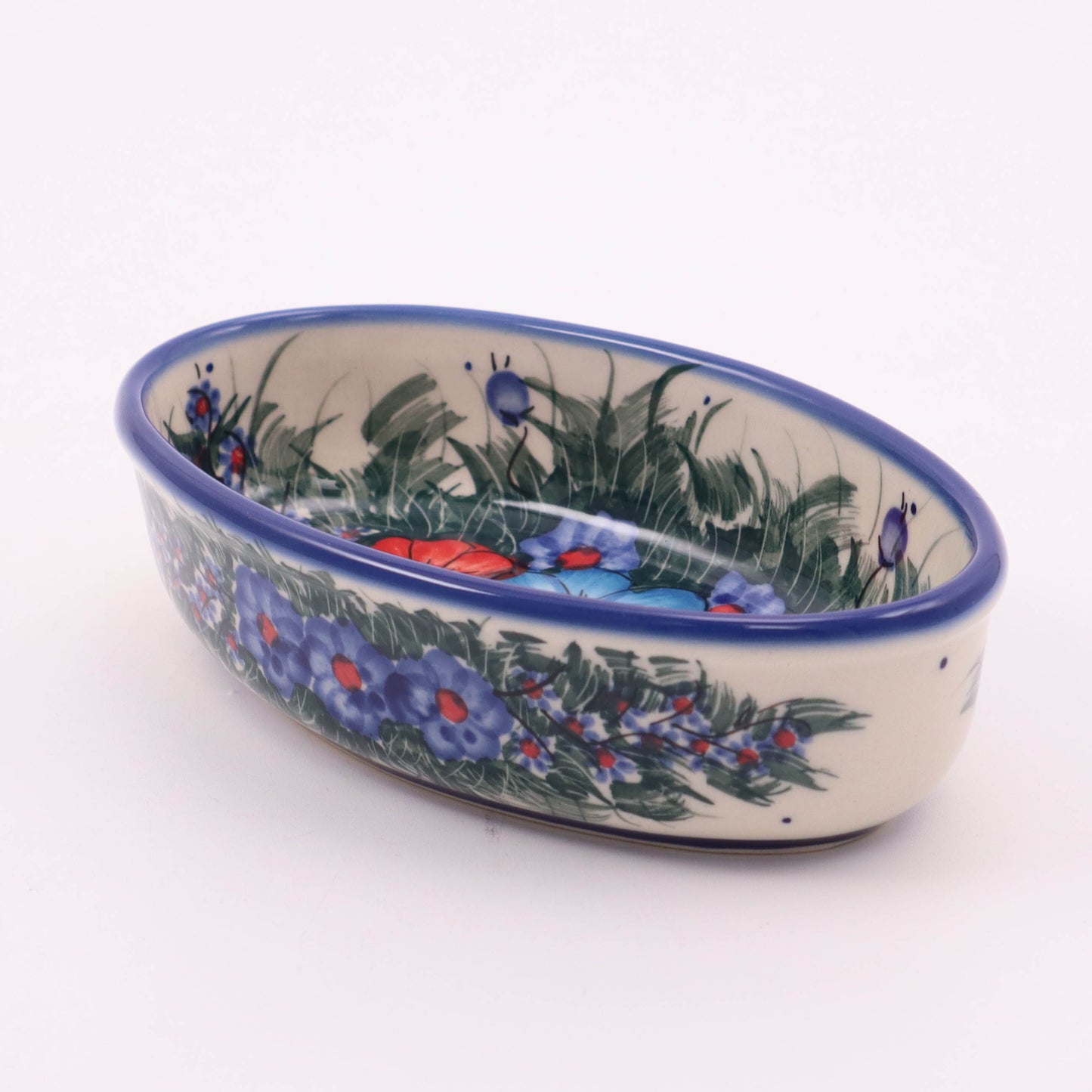 6.5"x4"x2.5" Small Oval Baker. Pattern: Brite Bouquet