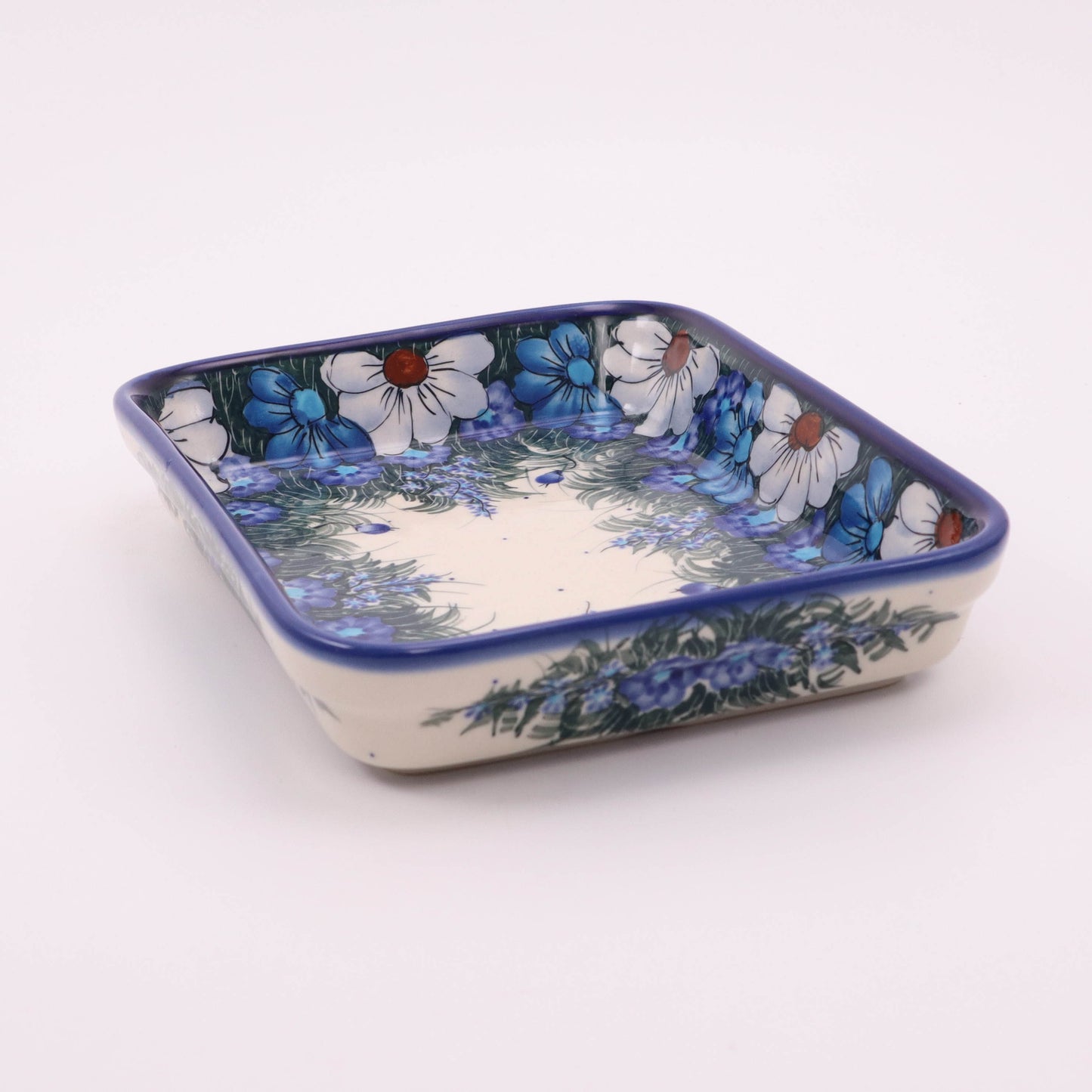 9"x7" Square Shallow Baker. Pattern: Cool Blues