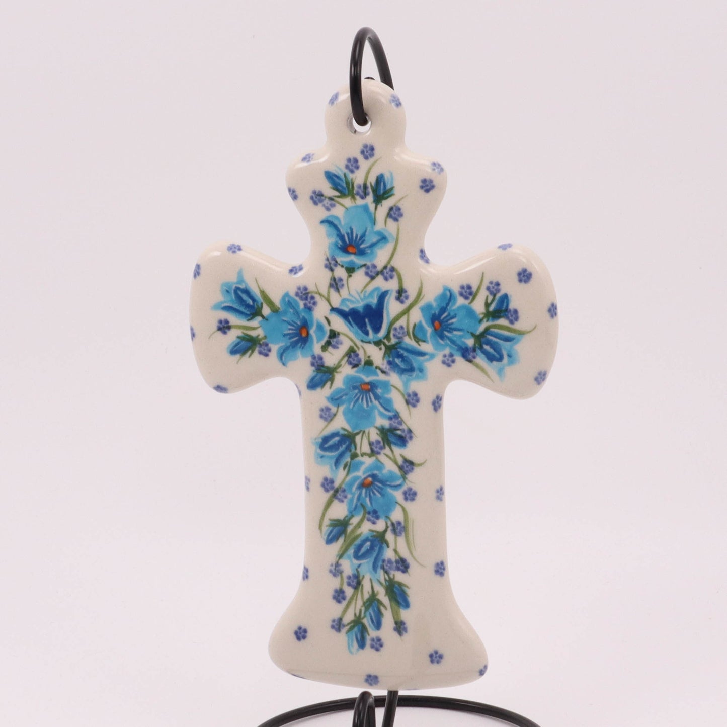 4"x7" Hanging Cross. Pattern: Blue Flowers