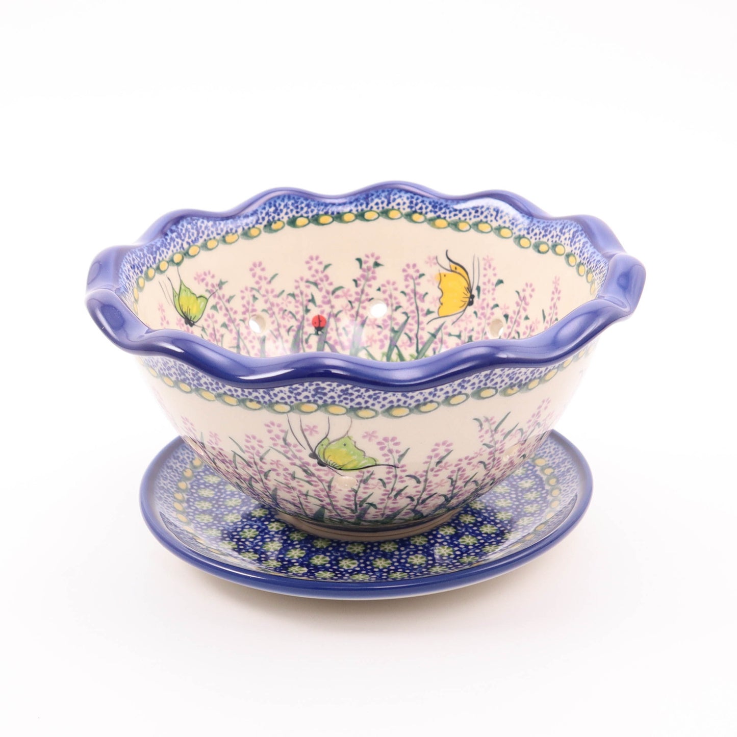 8"x4" Colander with Plate. Pattern: Lavender Fields